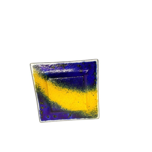 Art Fused Glass Square Tray With Bubbles In Green Blue And Yellow 7" x 7" - Picture 3 of 5